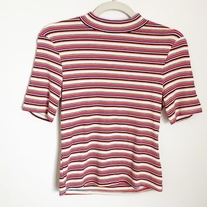 Wild Fable Striped Short Sleeve Mock Neck Shirt M